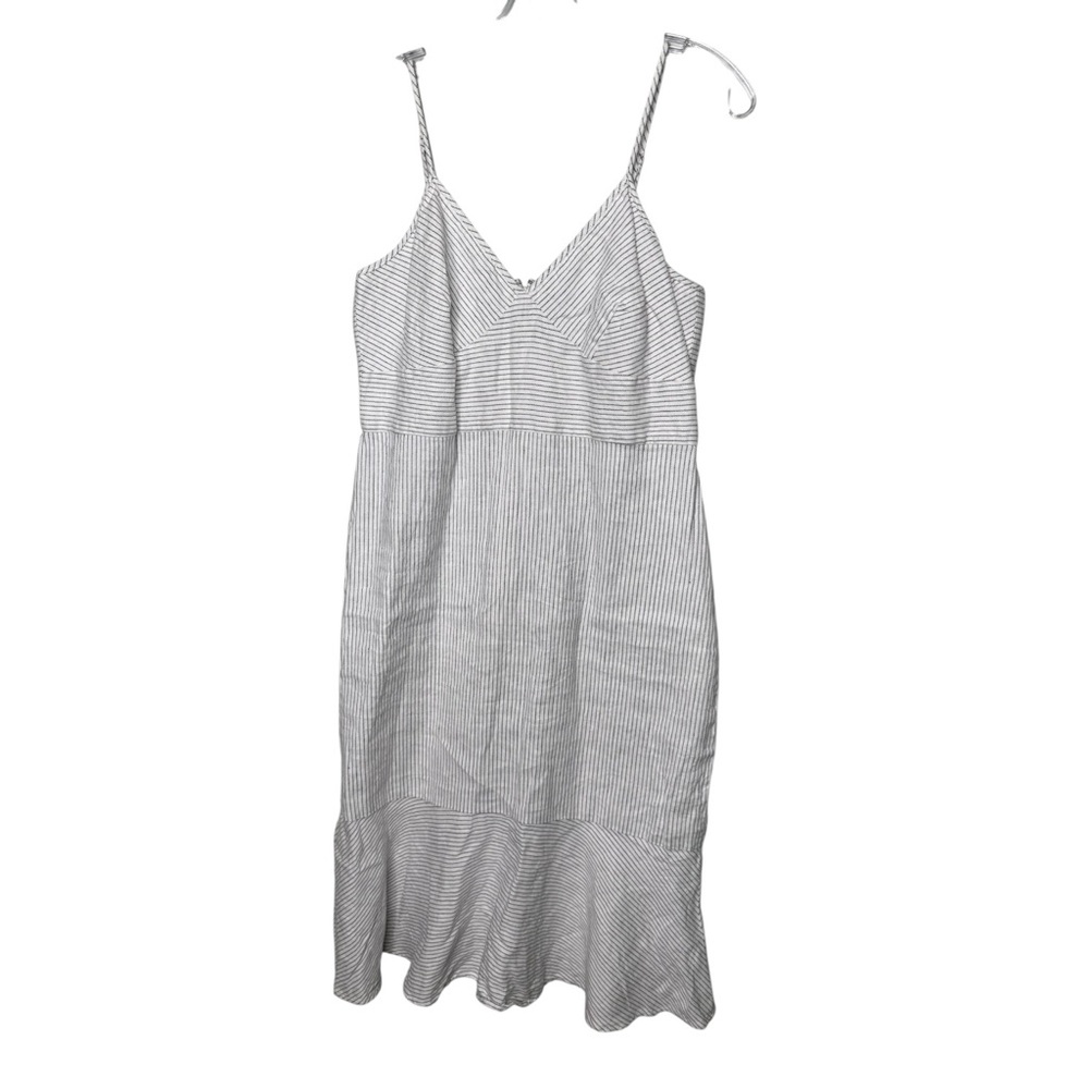Banana Republic White and Gray Striped Spaghetti Strap Midi Dress